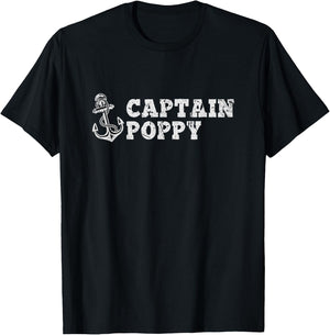 Captain Poppy Sailing Boating Vintage Boat Anchor Funny T-Shirt - T-Shirt | Black