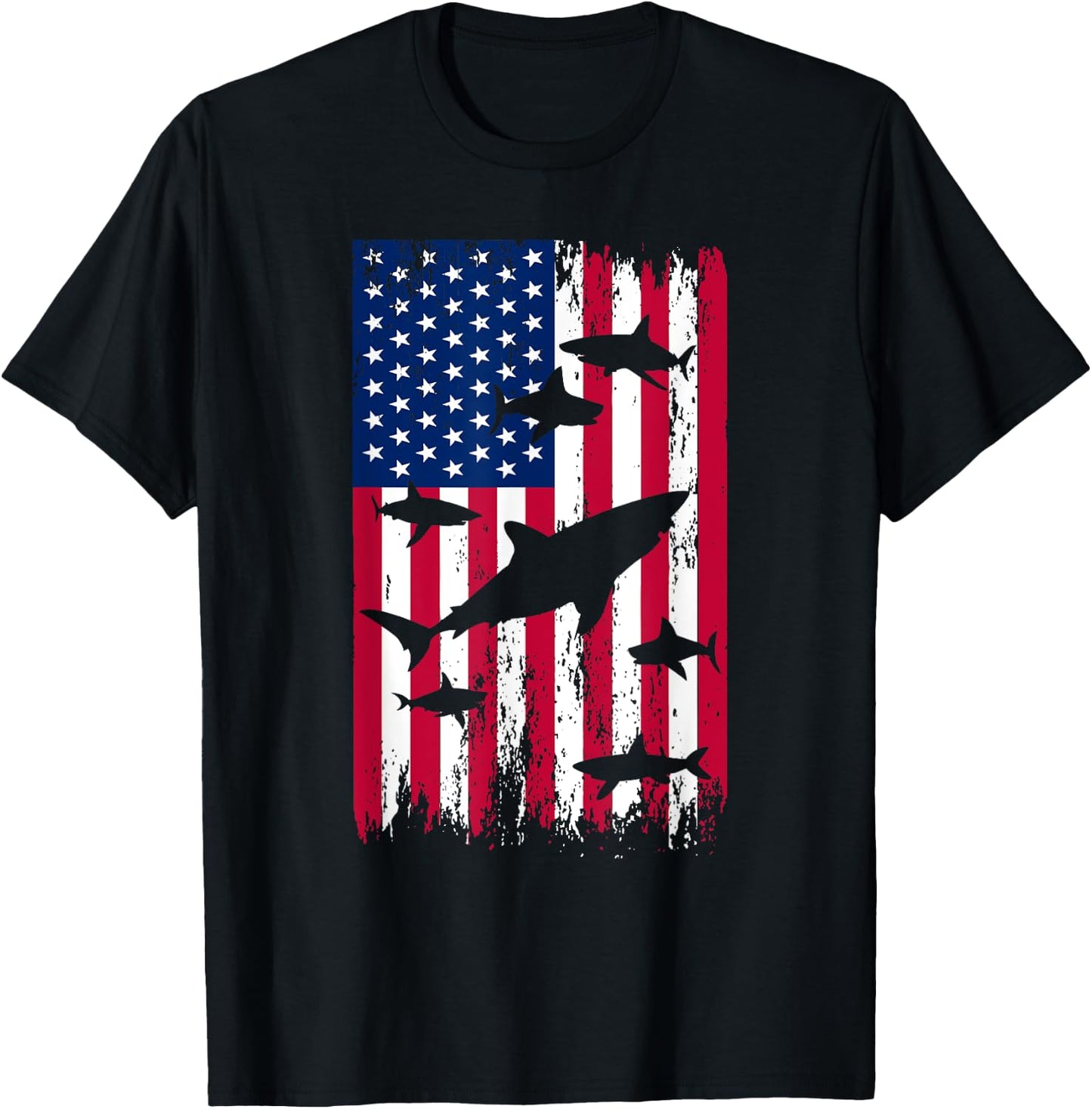 American Flag Shark T-Shirt - T-Shirt | Black