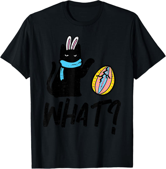 Easter Black Cat Egg What Funny Kitty Women Girls Kids Teens T-Shirt - T-Shirt | Black
