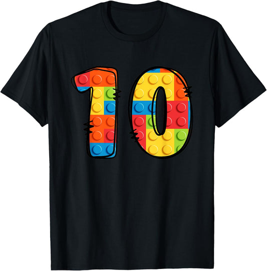 10 Year Old Blocks Building Master Builder 10th Birthday T-Shirt - T-Shirt | Black