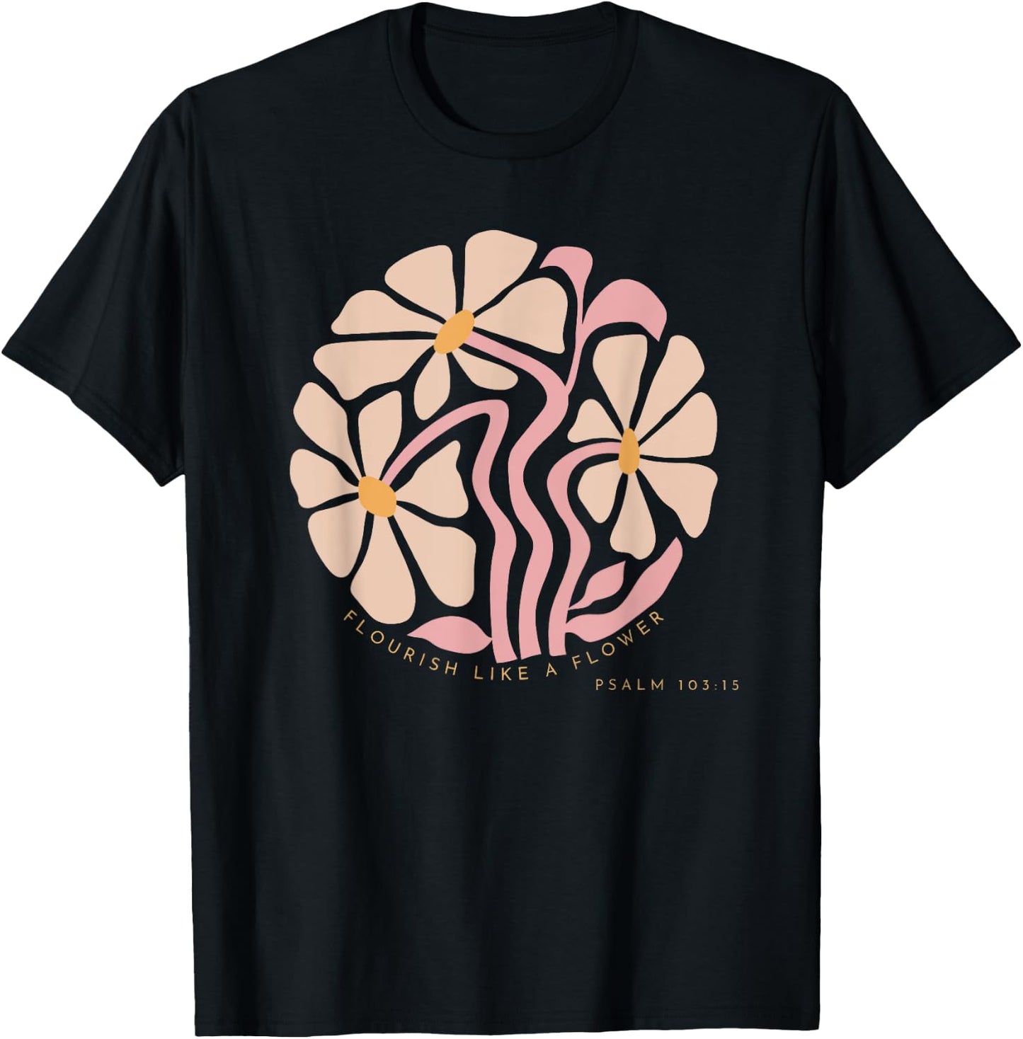 Flourish Like A Flower Retro Boho Christian Floral T-Shirt - T-Shirt | Black