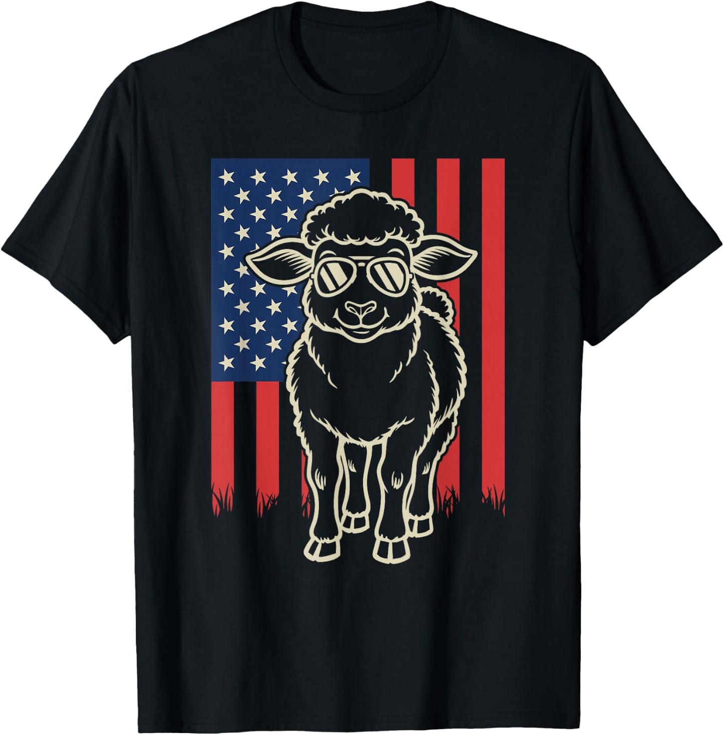 Sheep Lover Farmer Farm Animal 4th of July T-Shirt - T-Shirt | Black