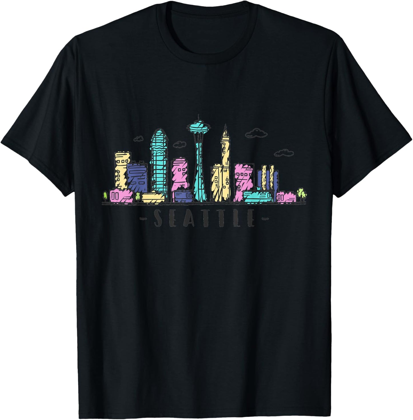 Seattle Skyline Washington PNW Vintage T-Shirt - T-Shirt | Black