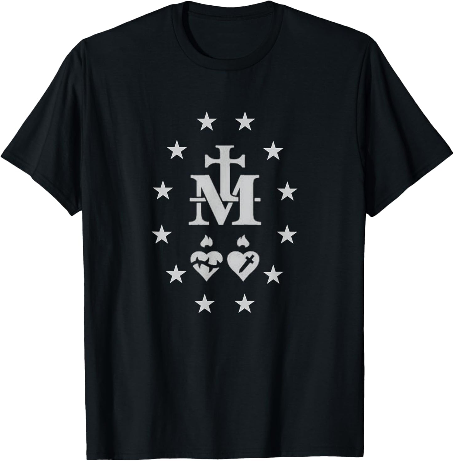 Miraculous Medal Catholic Virgin Mary Sacred Heart T-Shirt - T-Shirt | Black