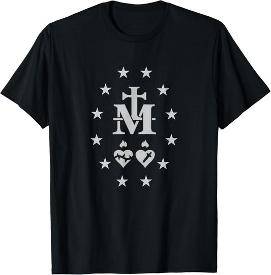 Miraculous Medal Catholic Virgin Mary Sacred Heart T-Shirt - T-Shirt | Black