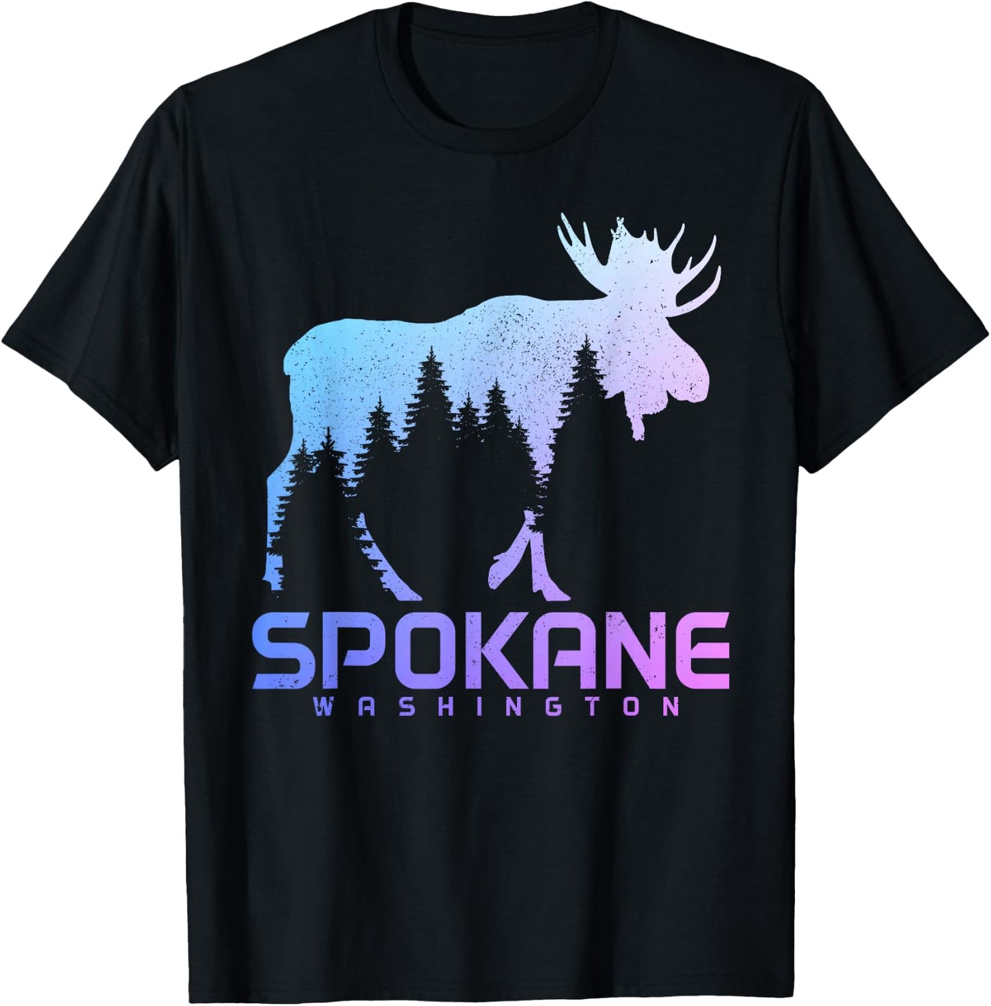 Spokane Washington PNW Vintage Moose Souvenir T-Shirt - T-Shirt | Black