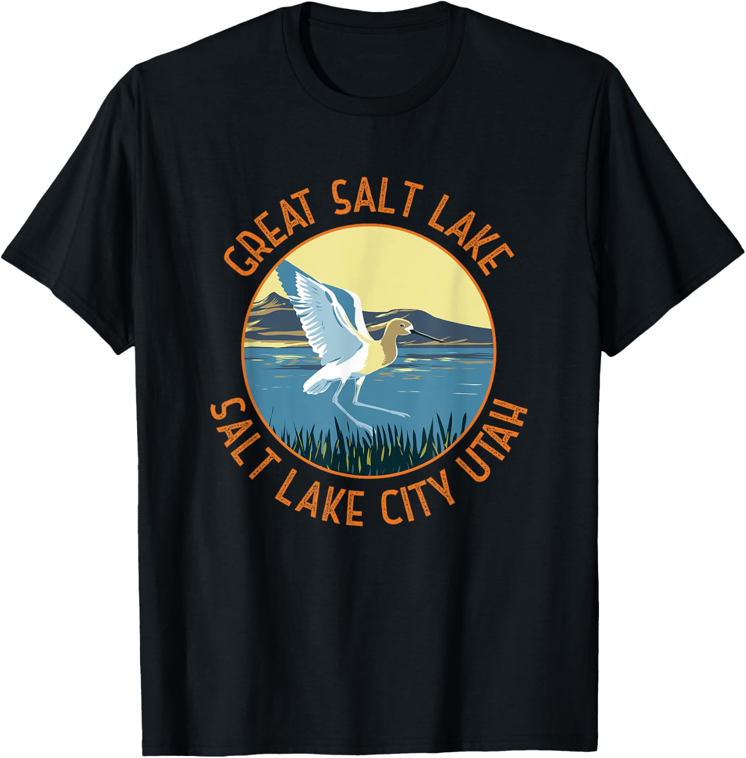Great Salt Lake American Avocet Retro Distressed Circle T-Shirt - T-Shirt | Black