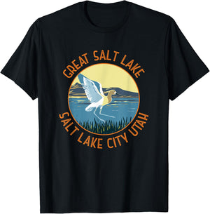 Great Salt Lake American Avocet Retro Distressed Circle T-Shirt - T-Shirt | Black