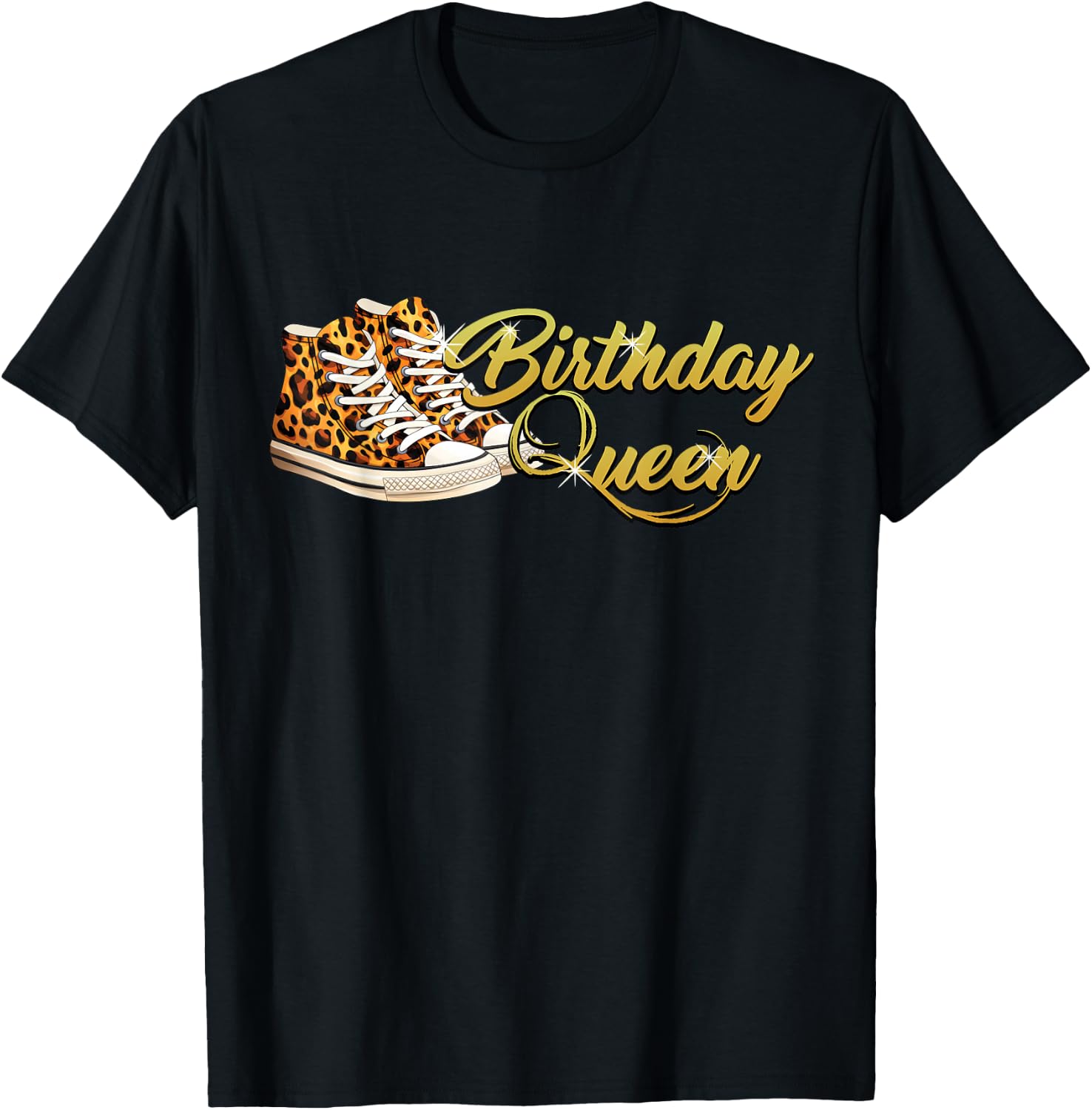 Birthday Queen Shirt Girly Leopard Sneakers Women Birthday T-Shirt - T-Shirt | Black
