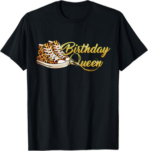 Birthday Queen Shirt Girly Leopard Sneakers Women Birthday T-Shirt - T-Shirt | Black