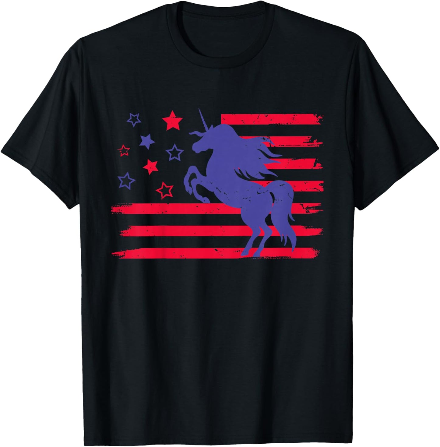 Kids Cute Unicorn 4th of July Girls Kids Patriotic Americorn T-Shirt - T-Shirt | Black