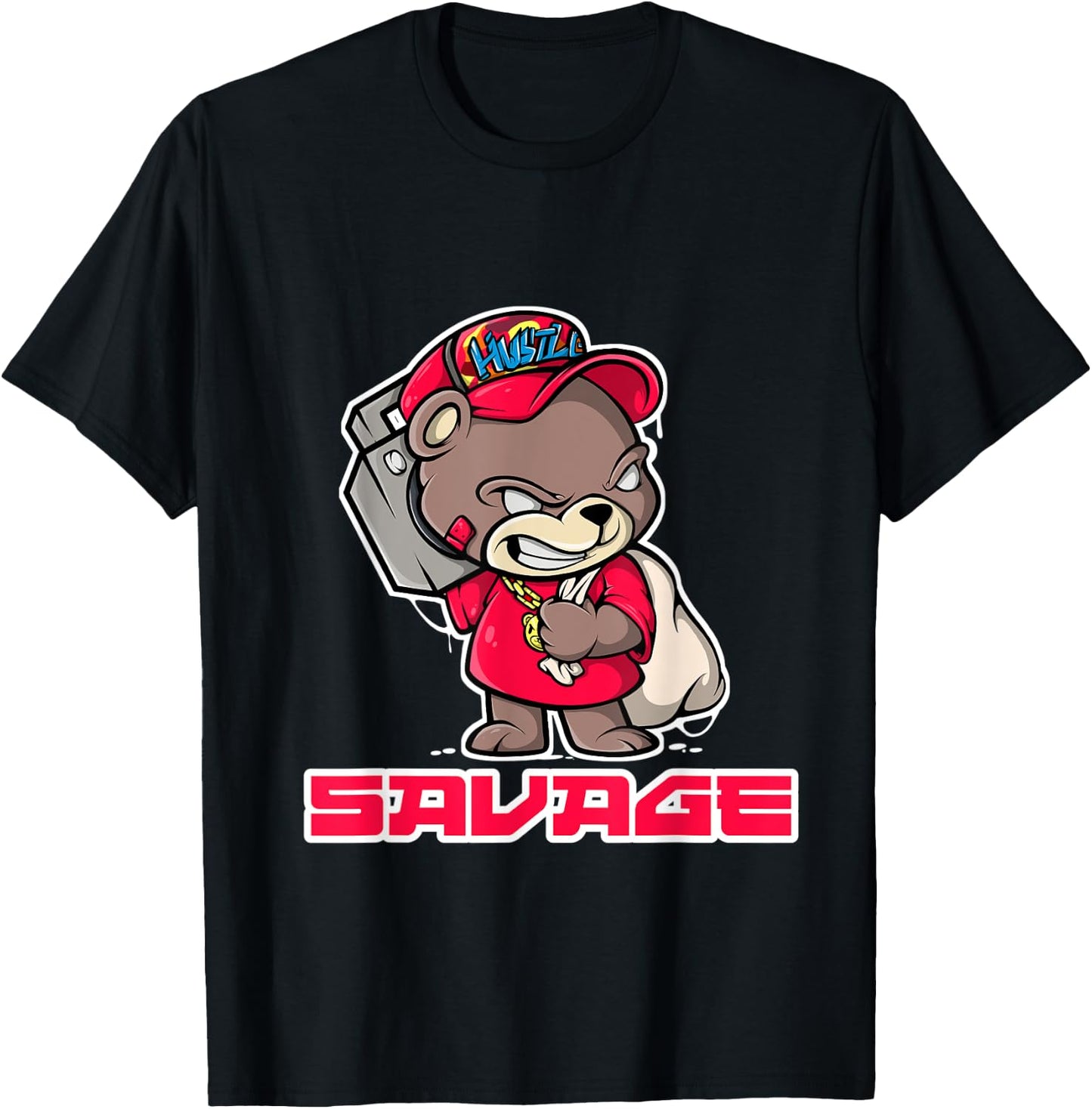 Teddy Bear Hip Hop Rap Boombox Urban Hustle Camo Savage T-Shirt - T-Shirt | Black