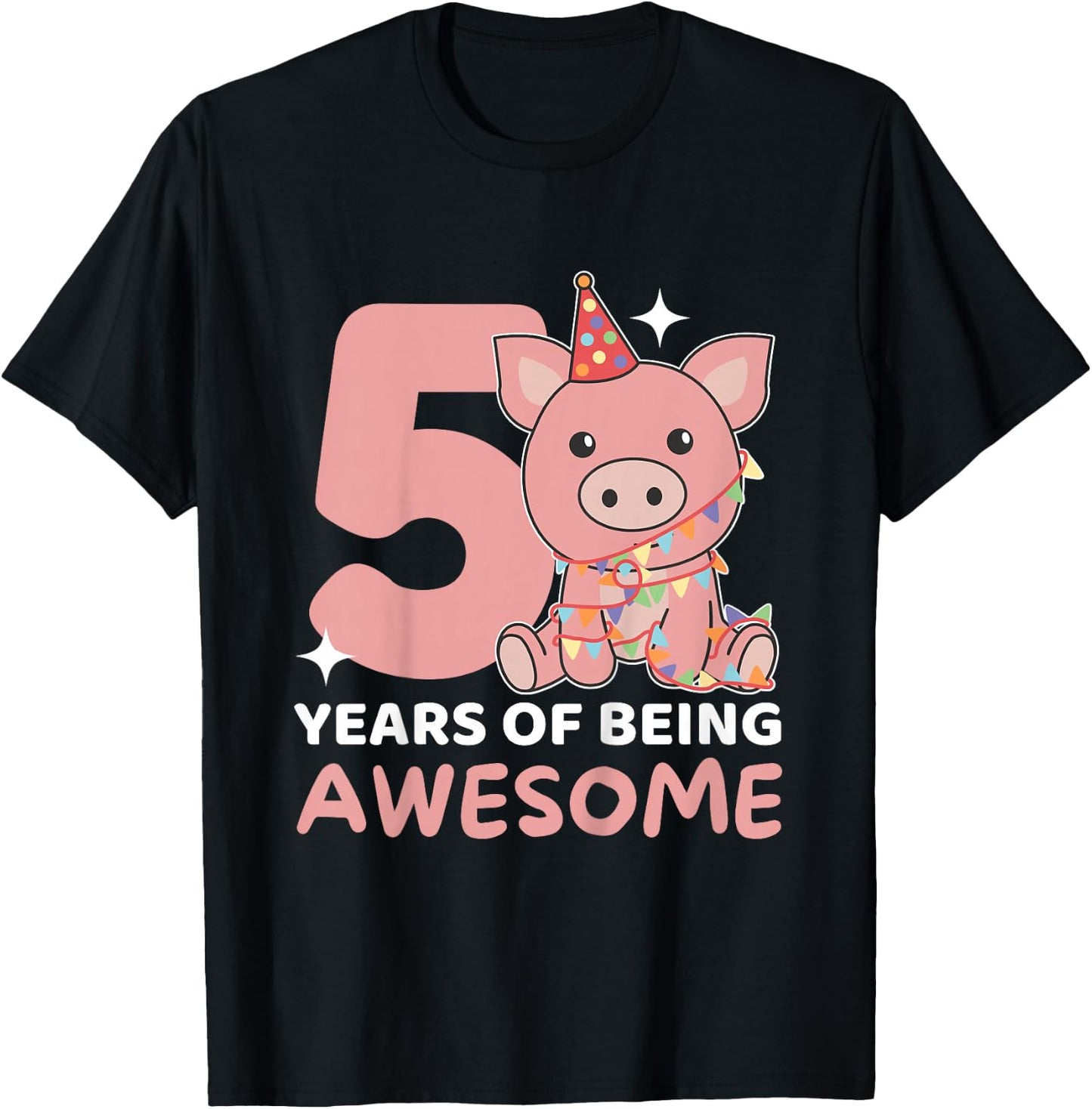 Pig For The 5th Birthday For Children Five Years Old T-Shirt - T-Shirt | Black