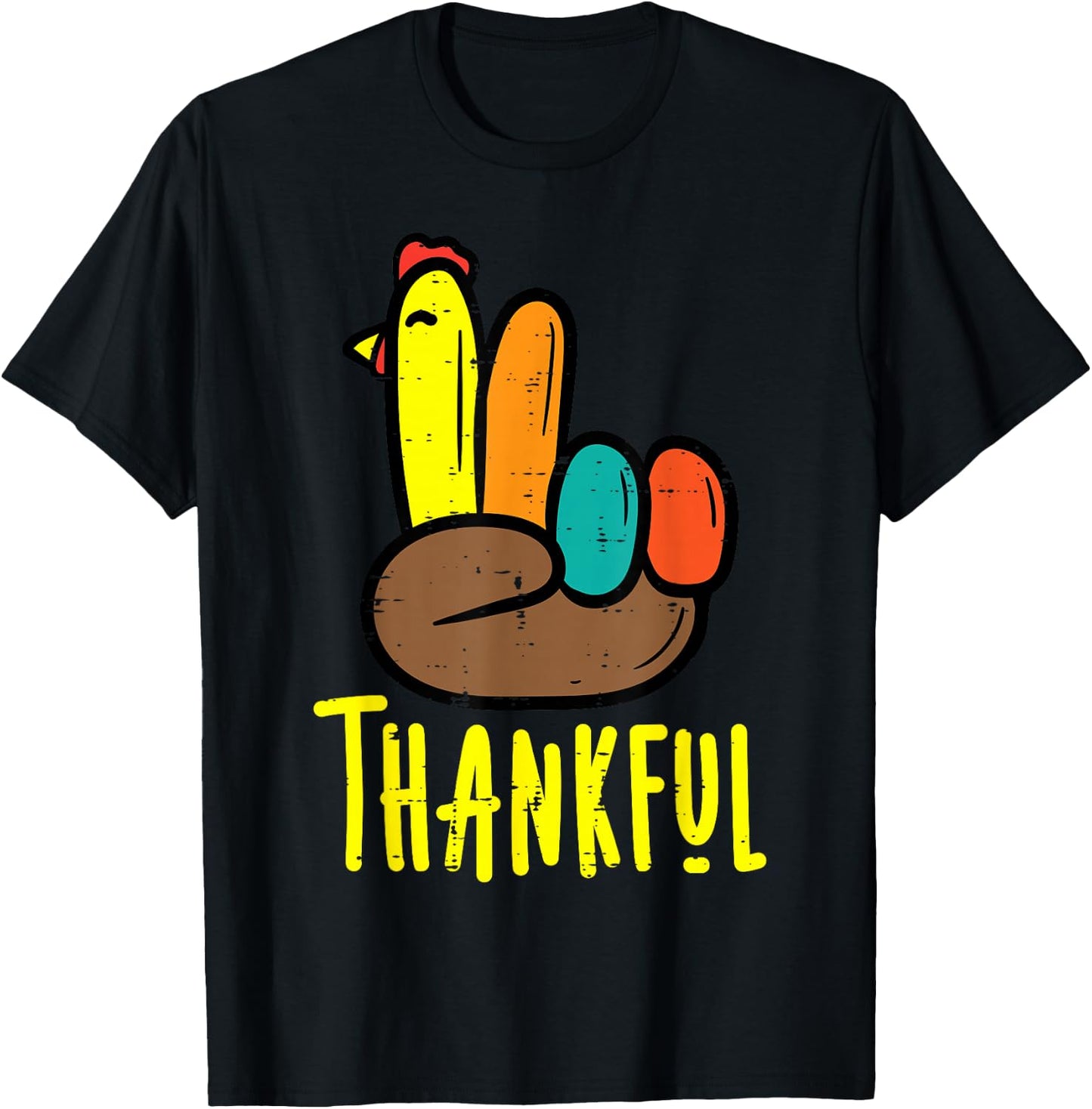 Thanksgiving Turkey Peace Hand Thankful Fall Men Women Kids T-Shirt - T-Shirt | Black