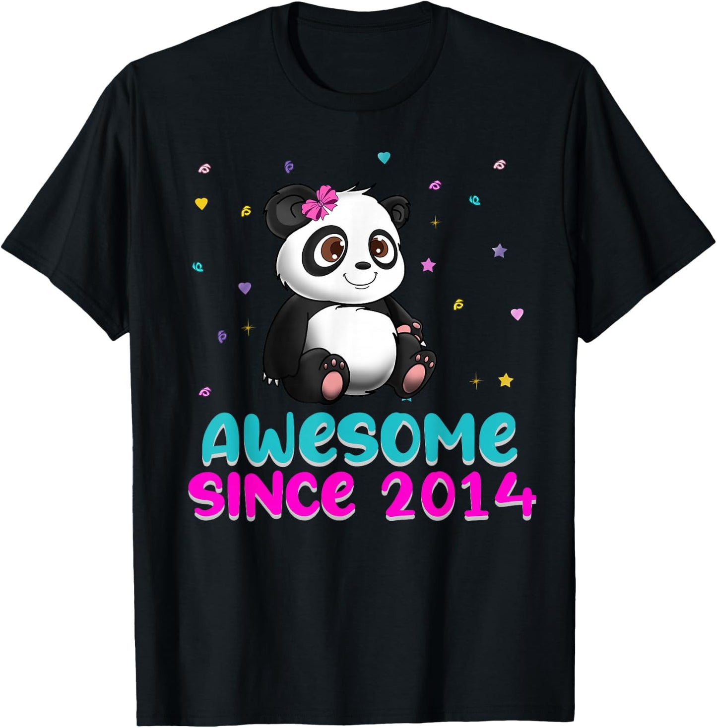 Panda Bear Girl Birthday Gift Love Awesome Since 2014 T-Shirt - T-Shirt | Black