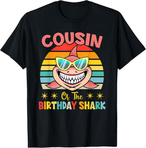Cousin Of The Shark Birthday Family Matching Birthday Cousin T-Shirt - T-Shirt | Black