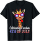 Celebrating Freedom 4th of July USA Flag Patriotic Giraffe T-Shirt - T-Shirt | Black