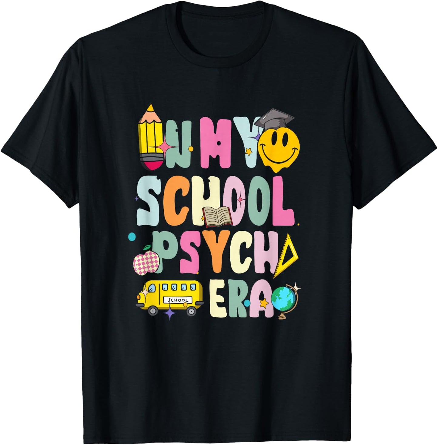 In My School Psych Era Retro School Psychologist Psychology T-Shirt - T-Shirt | Black