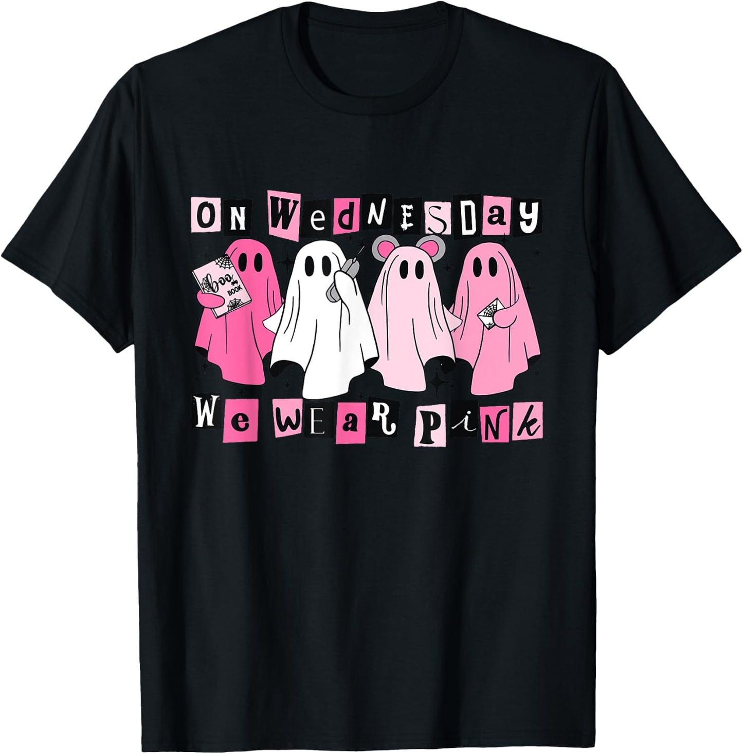 On Wednesday We Wear Cute Pink Ghost Halloween T-Shirt - T-Shirt | Black