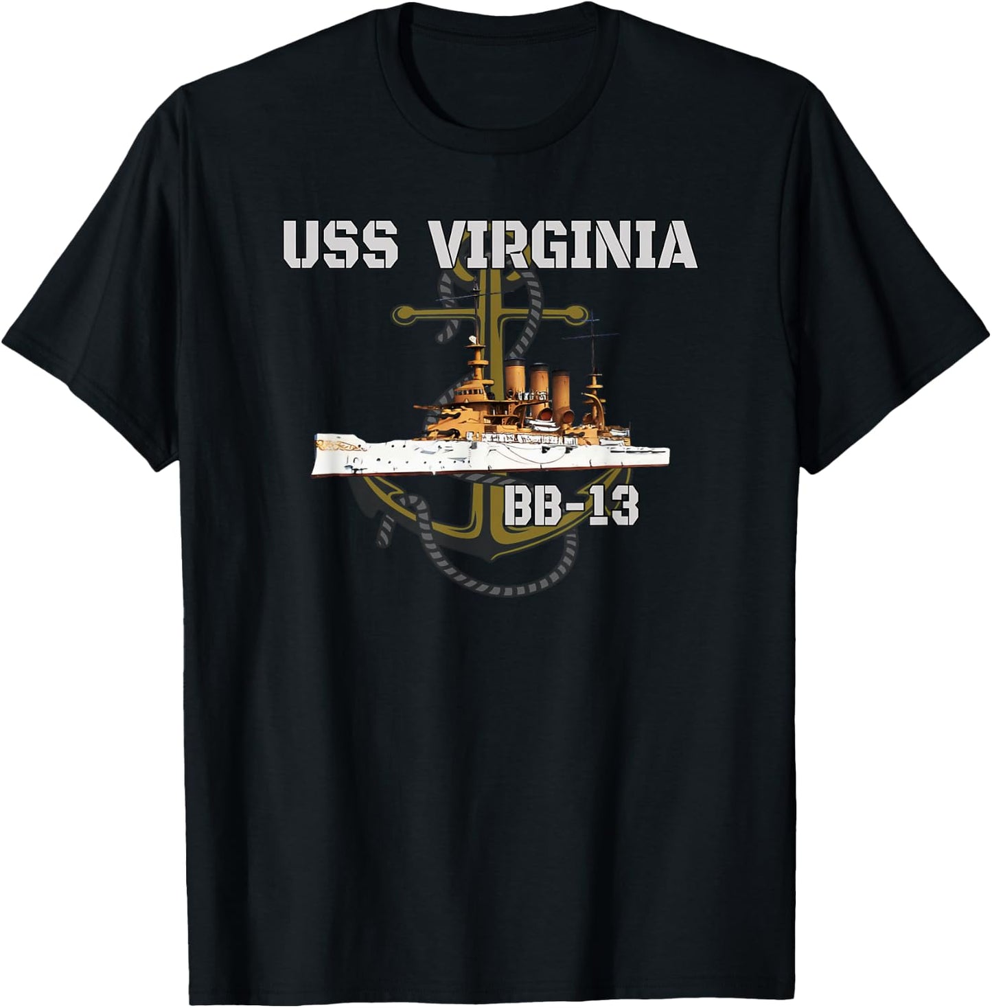 USS Virginia BB-13 Battleship American WW1 Warship Veterans T-Shirt - T-Shirt | Black