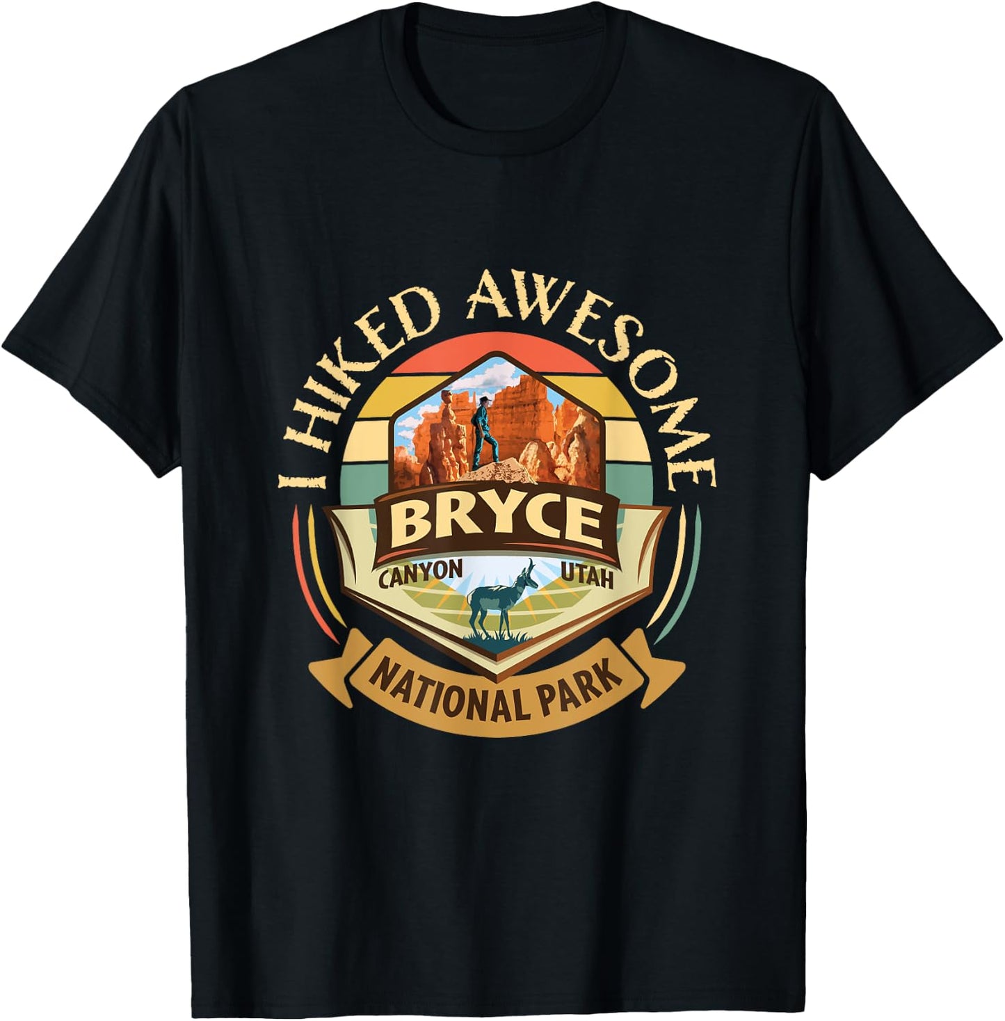 I Hiked Awesome Bryce Canyon Retro Vintage Pronghorn Design T-Shirt - T-Shirt | Black