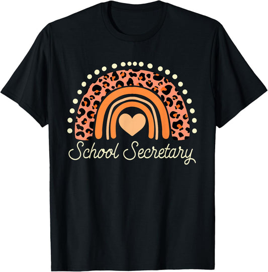 School Secretary Rainbow Leopard Job Title School Worker T-Shirt - T-Shirt | Black