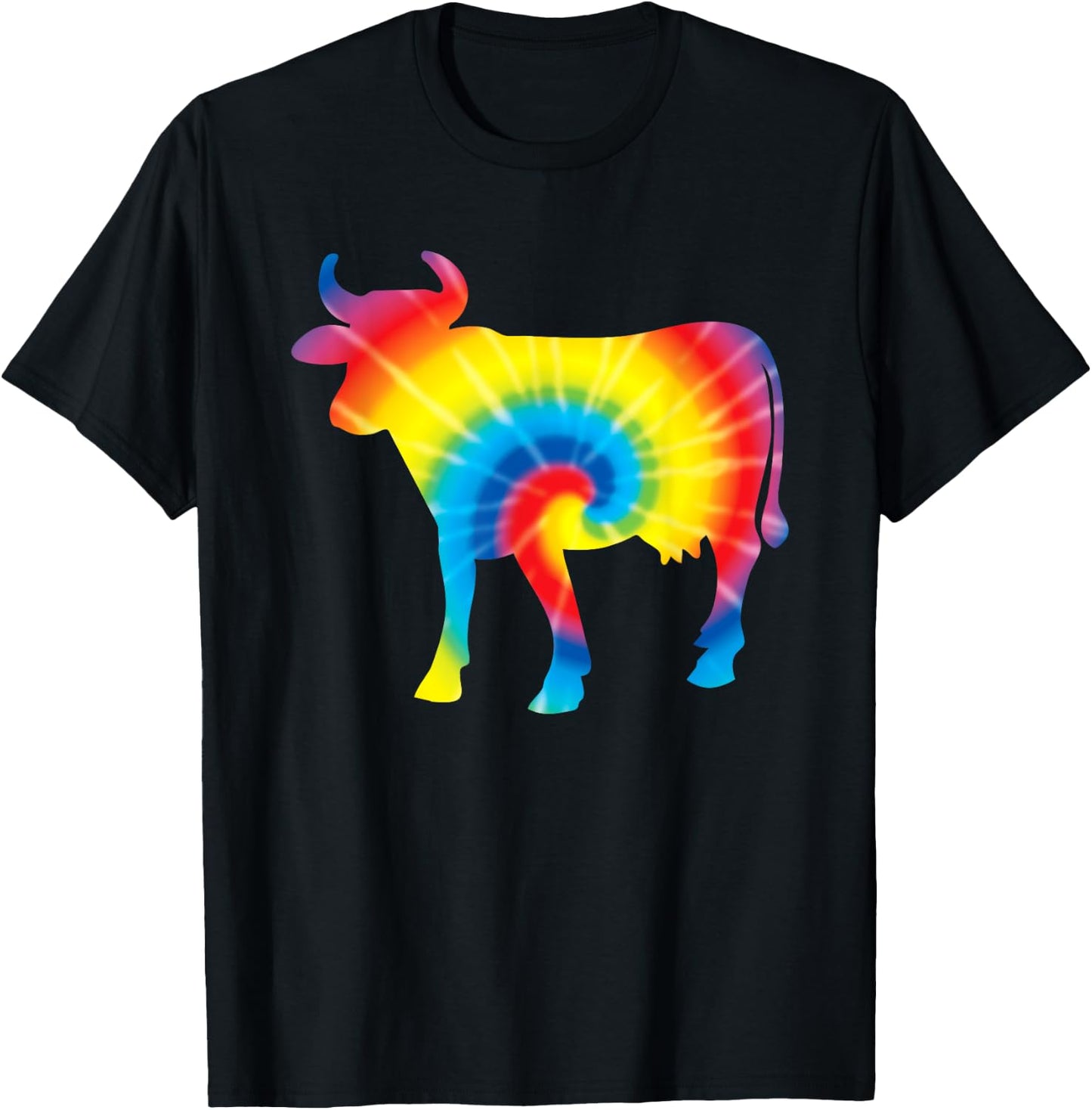 Tie Dye Cow Rainbow Print Heifer Farm Hippie Peace Gift T-Shirt - T-Shirt | Black