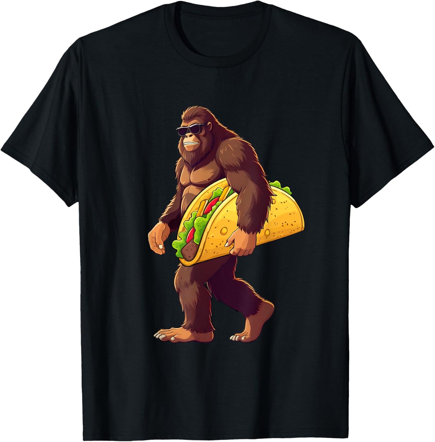 Bigfoot Carrying Taco Funny Taco Lover Boys Men Sasquatch T-Shirt - T-Shirt | Black