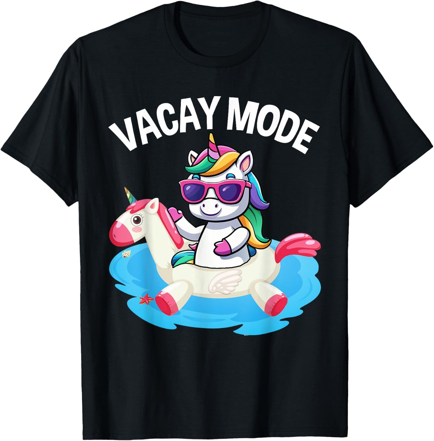 Vacay Mode Cute Unicorn Funny Family Vacation Kids Girl T-Shirt - T-Shirt | Black
