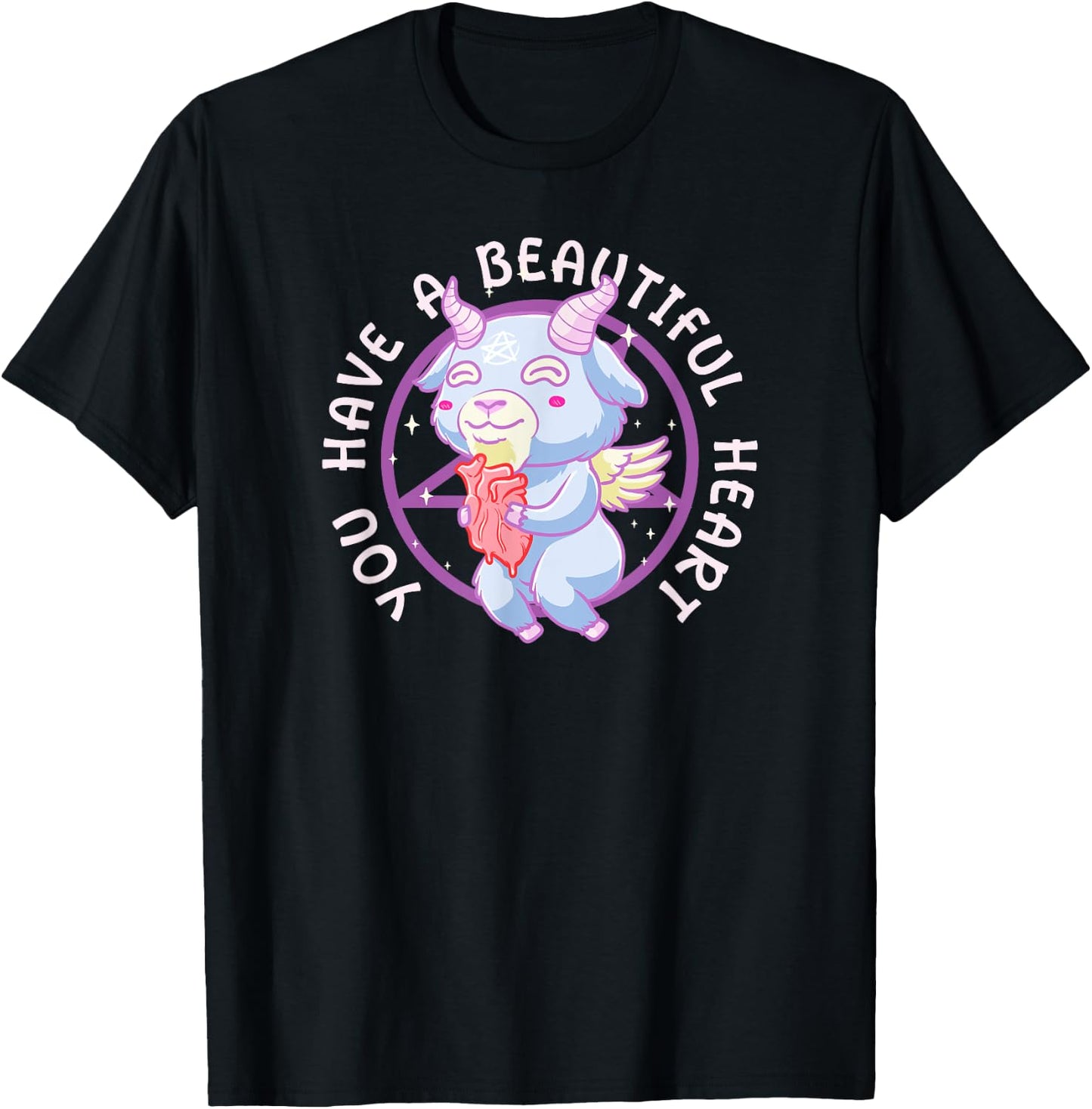 Cute Demon Goat Holding Heart Funny Dark Pastel Goth T-Shirt - T-Shirt | Black
