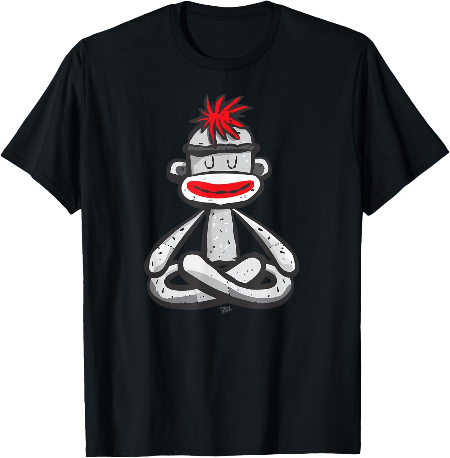 Sock Monkey in Seated Lotus Yoga Pose Cute Mindfulness Asana T-Shirt - T-Shirt | Black