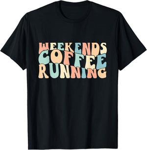 Groovy Retro Weekends Coffee Running Vintage Runner T-Shirt - T-Shirt | Black