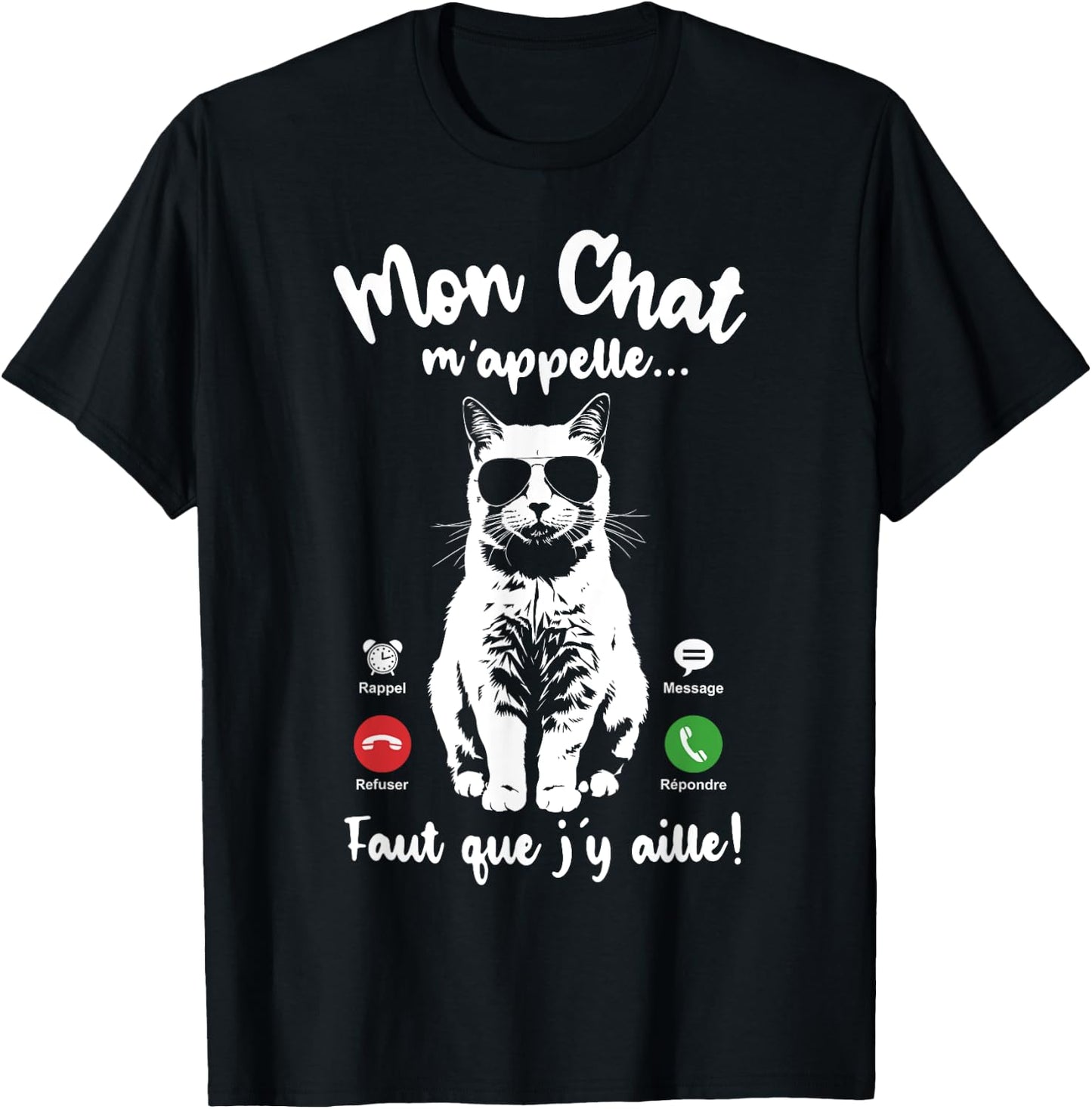Cat with Glasses Woman Girl Mon Chat m'appelle , Black, S T-Shirt - T-Shirt | Black