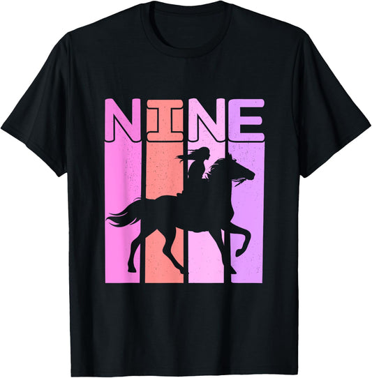 Horse Girl 9th Birthday Horseback Riding 9 Year Old T-Shirt - T-Shirt | Black