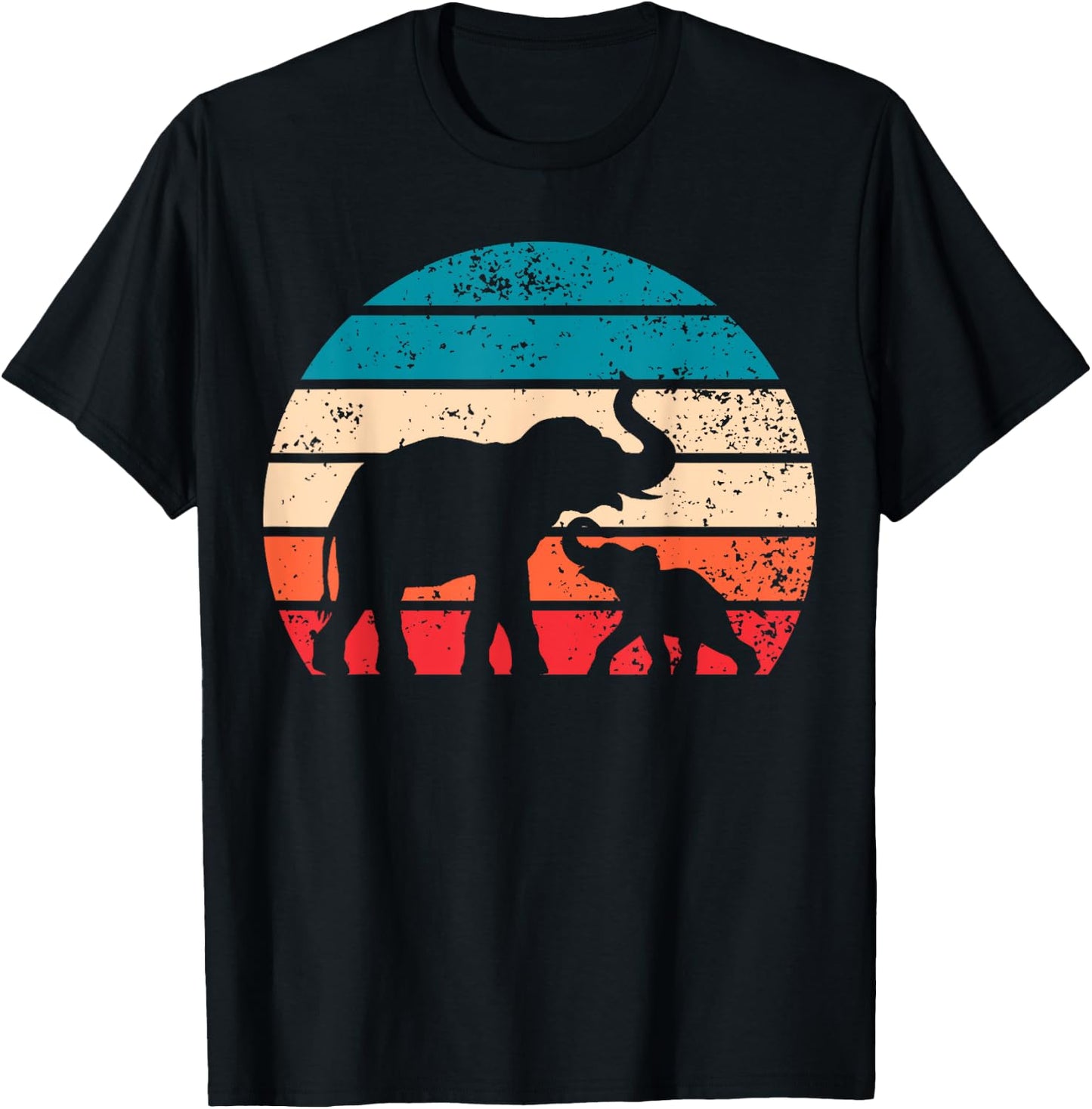 Vintage Elefant Retro Sonnenuntergang Farben Silhouette T-Shirt - T-Shirt | Black