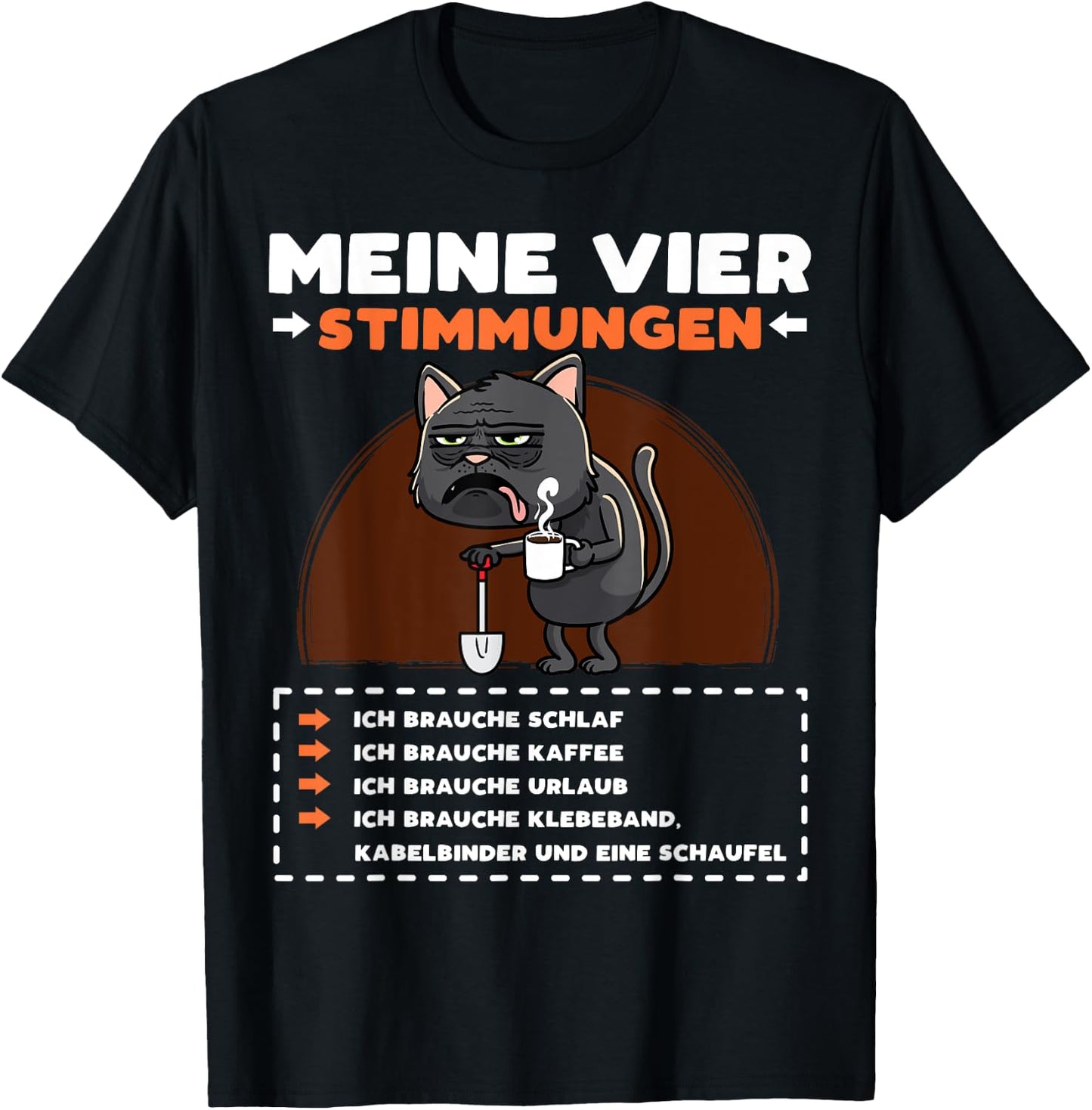 Katze Lustige Sprüche Urlaub Müde Kaffee T-Shirt - T-Shirt | Black