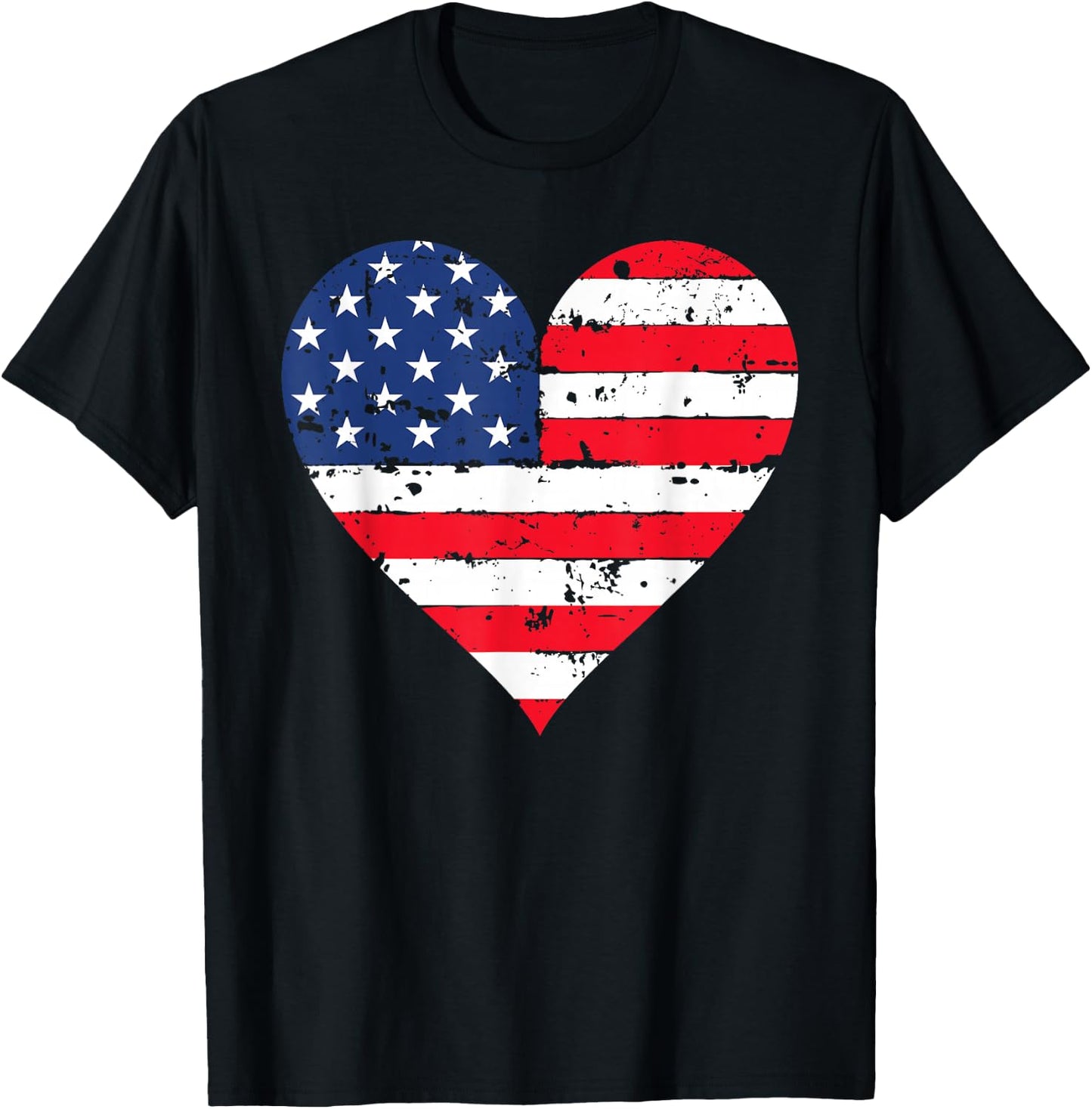American Flag Heart 4th of July USA Patriotic Pride T-Shirt - T-Shirt | Black
