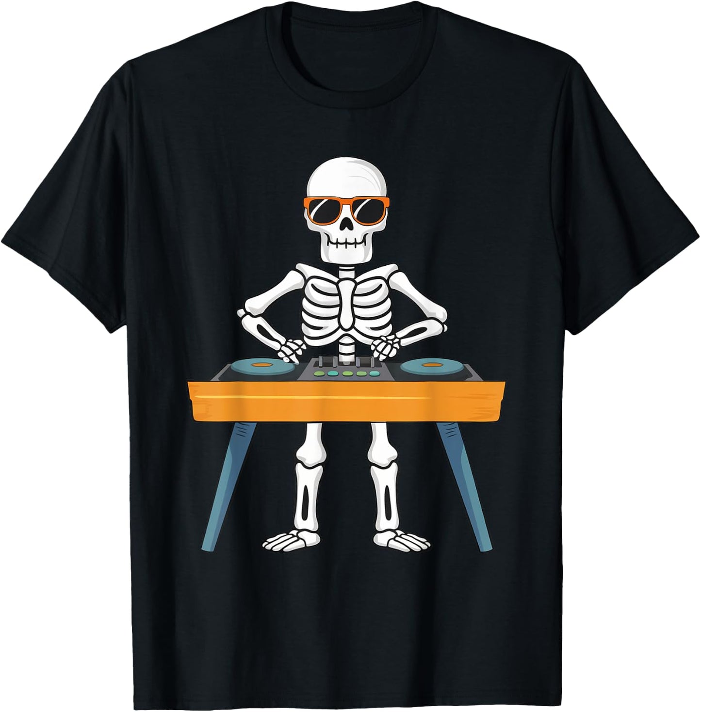 Funny Skeleton Playing DJ Music Kids Boys Girls Halloween T-Shirt - T-Shirt | Black