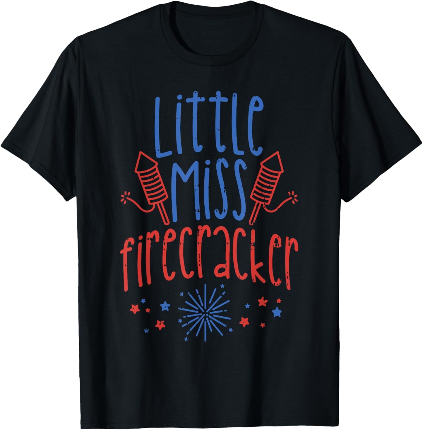 Little Miss Firecracker Funny 4th Of July Patriot Girls Gift T-Shirt - T-Shirt | Black