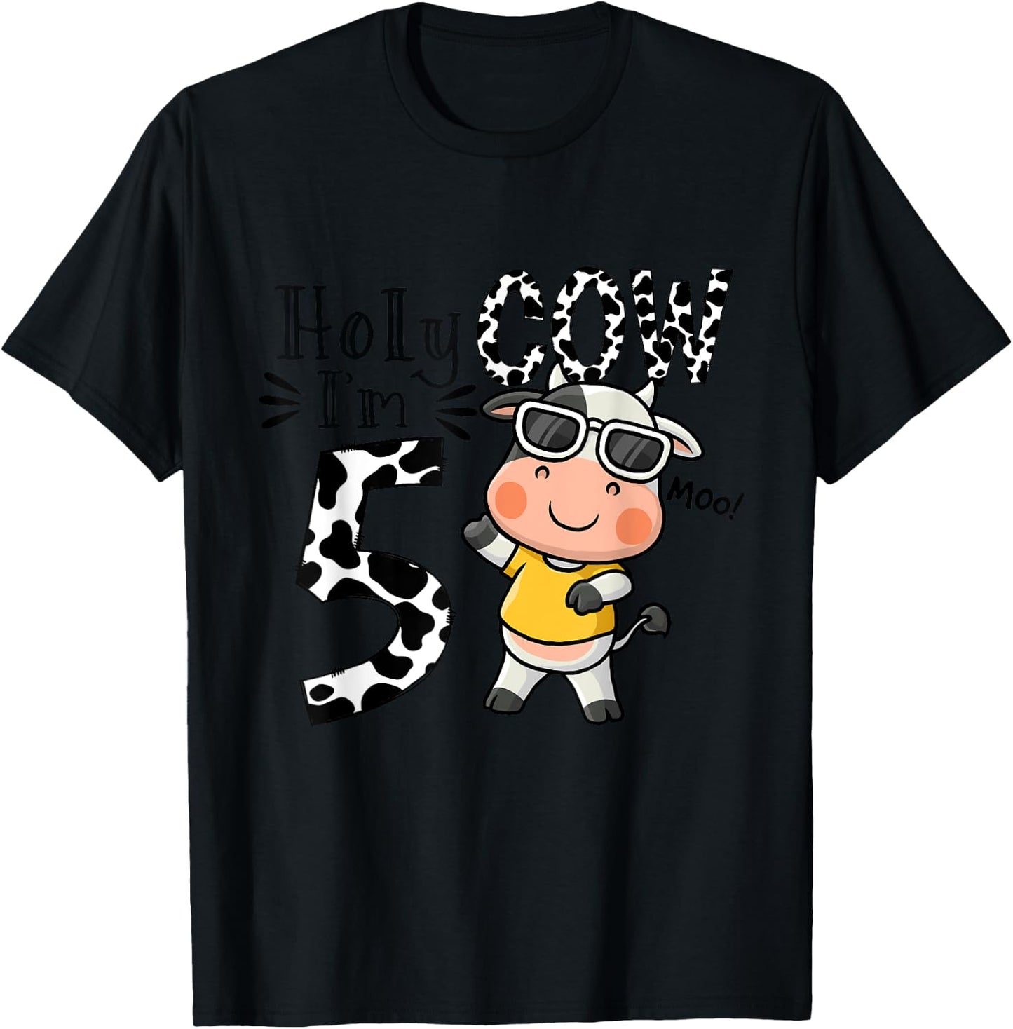 Cute 5th Cow Farm Animals Bday Holy Cow I'm 5 Birthday Boy T-Shirt - T-Shirt | Black