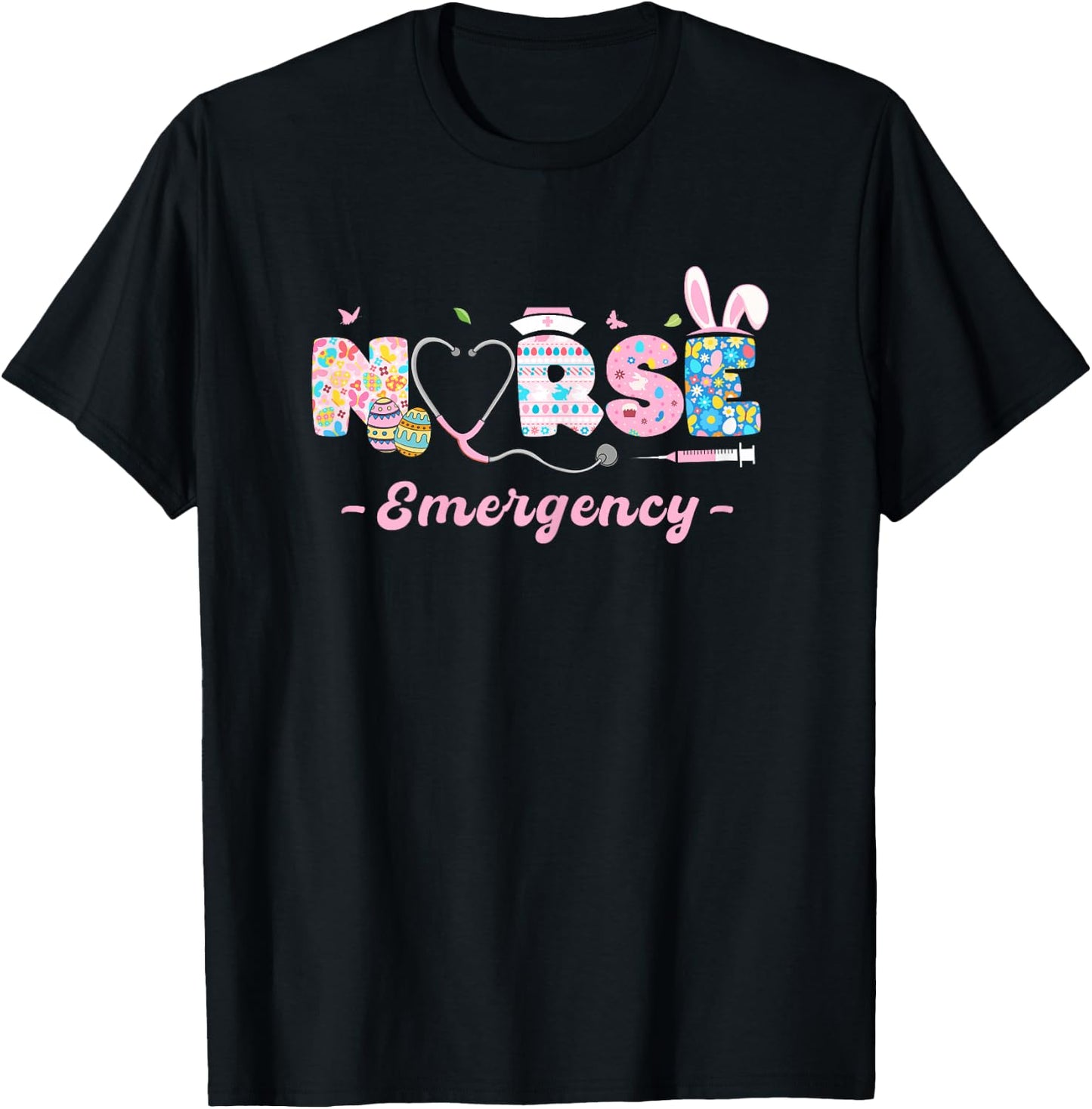 Emergency Nurse Easter Bunny Easter Egg Stethoscope Nurse T-Shirt - T-Shirt | Black