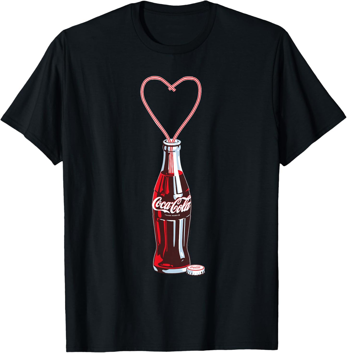 Coca Cola Bottle Heart Straws T-Shirt - T-Shirt | Black
