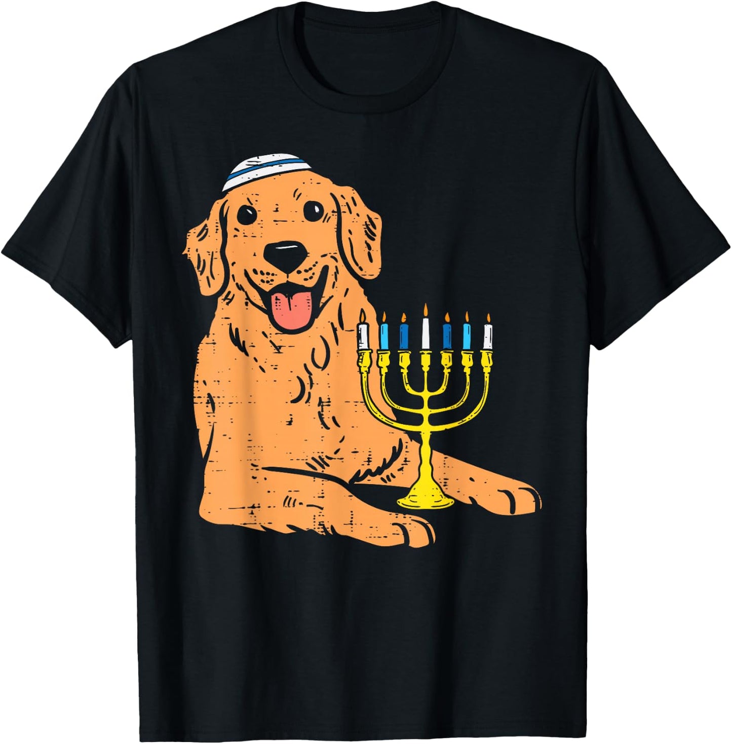 Jewish Golden Retriever Dog Hanukkah Pajamas Chanukah PJs T-Shirt - T-Shirt | Black