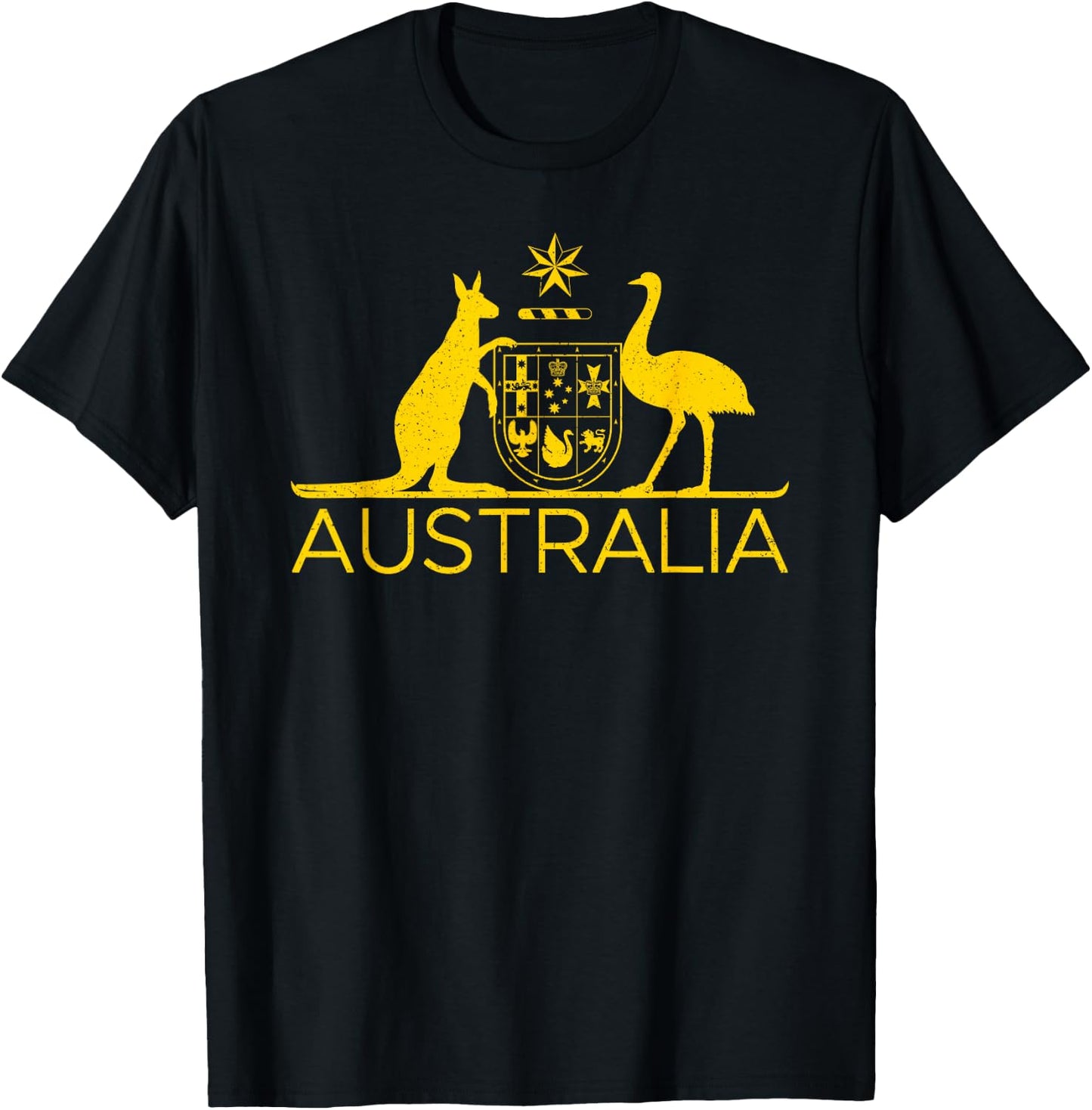 Australia Coat of Arms Kangaroo and Emu Australian Symbol T-Shirt - T-Shirt | Black