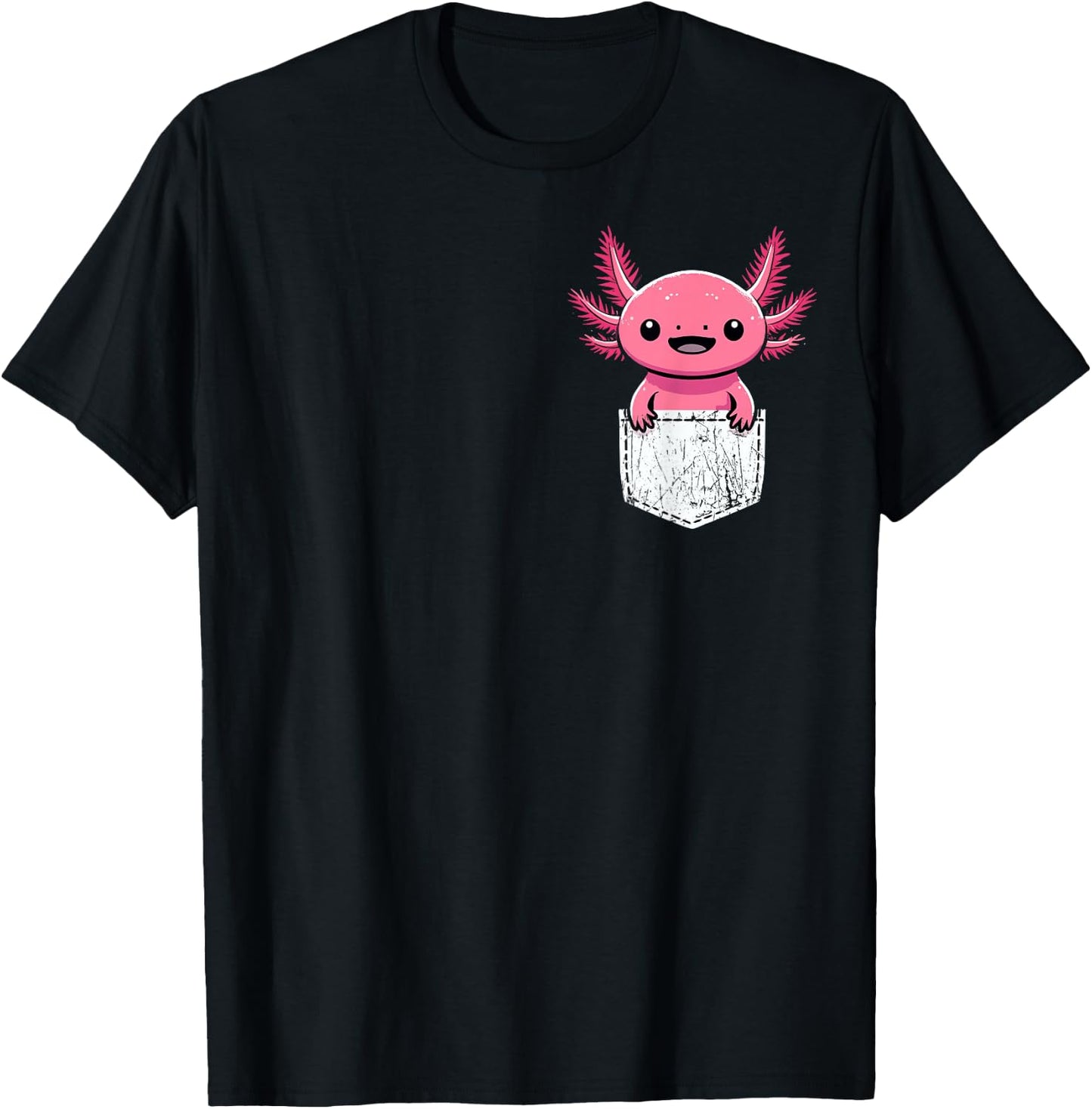 Axolotl Cute Kawaii Pocket Axolotl T-Shirt - T-Shirt | Black