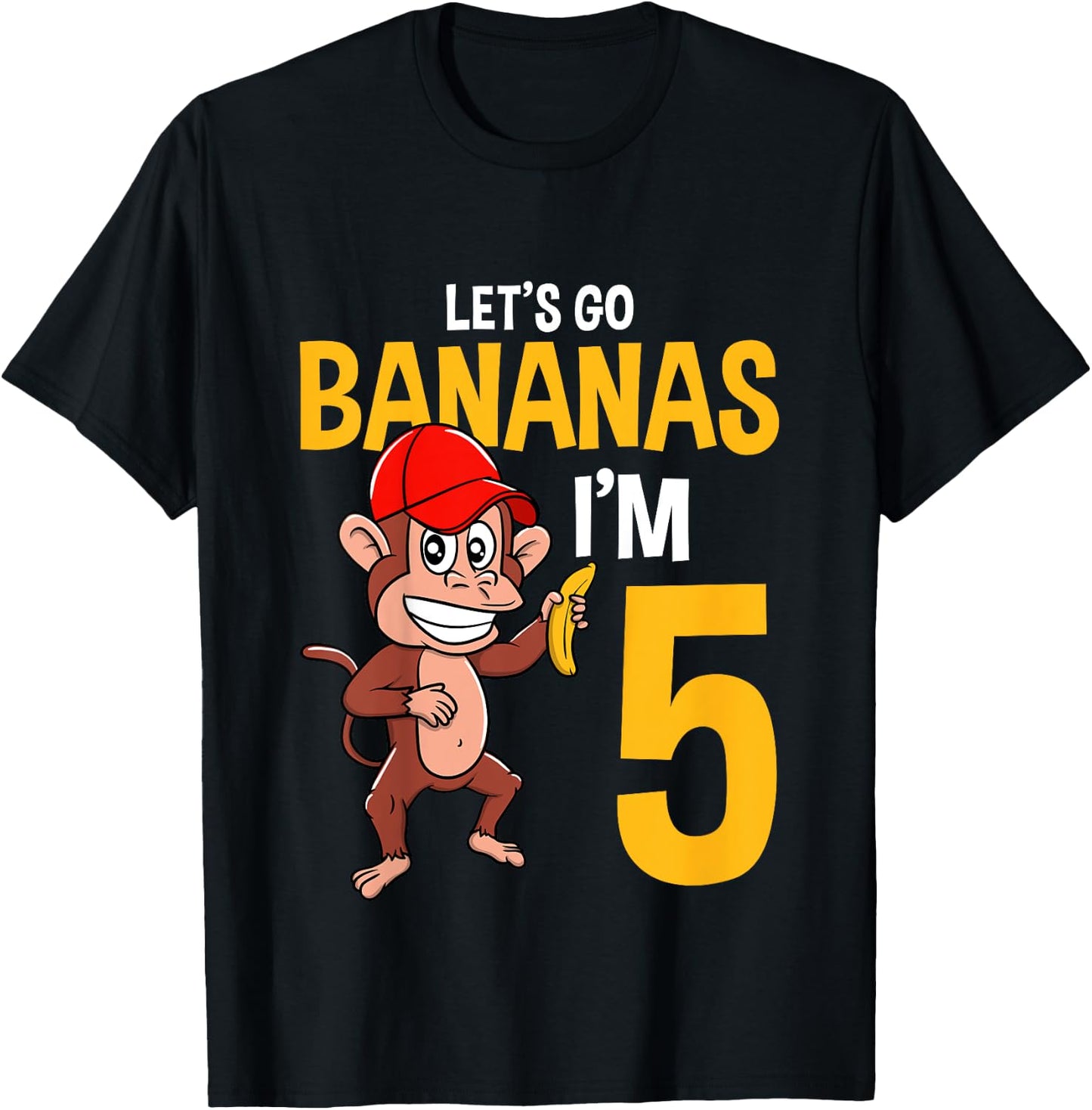 Lets Go Bananas 5th Birthday Monkey 5 Year Old Boy Girl T-Shirt - T-Shirt | Black