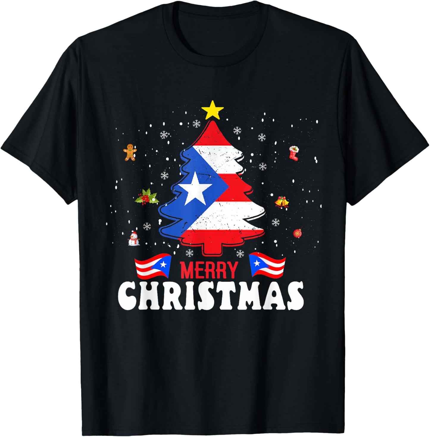 Proud Puerto Rico Flag Tree Christmas Pajamas Patrioitc Xmas T-Shirt - T-Shirt | Black