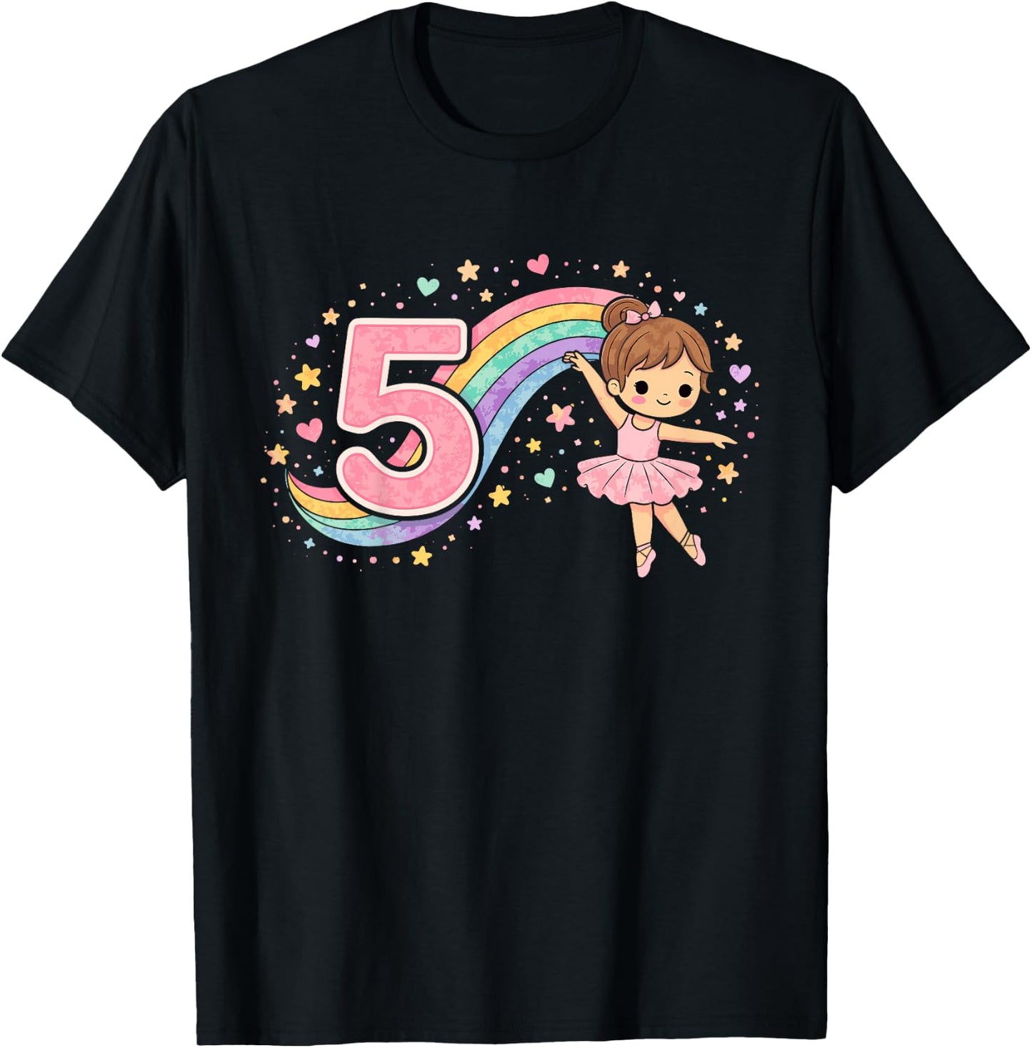 5. Geburtstag Mädchen Regenbogen Deko 5 Jahre Mädchen T-Shirt - T-Shirt | Black