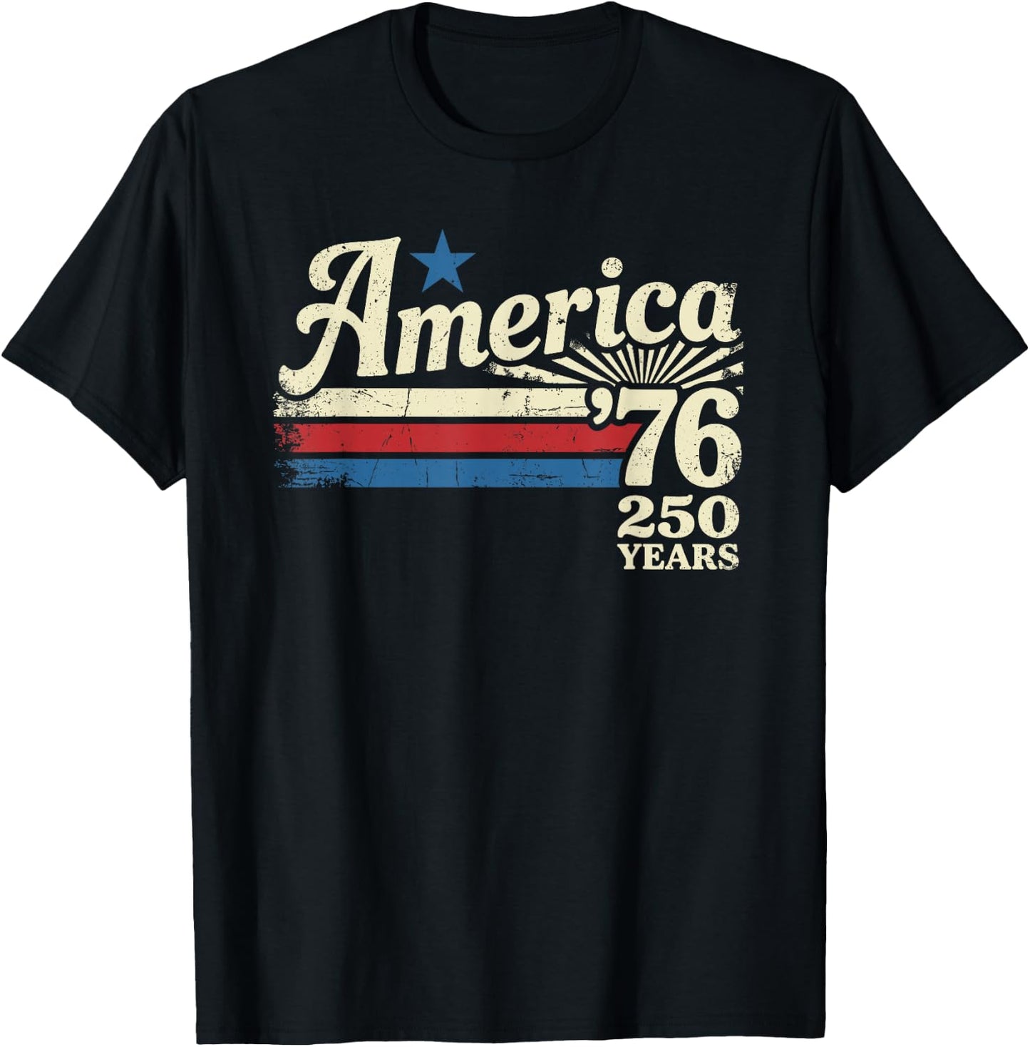 America 76 Retro 250 Years 1776 2026 250th Anniversary USA T-Shirt - T-Shirt | Black