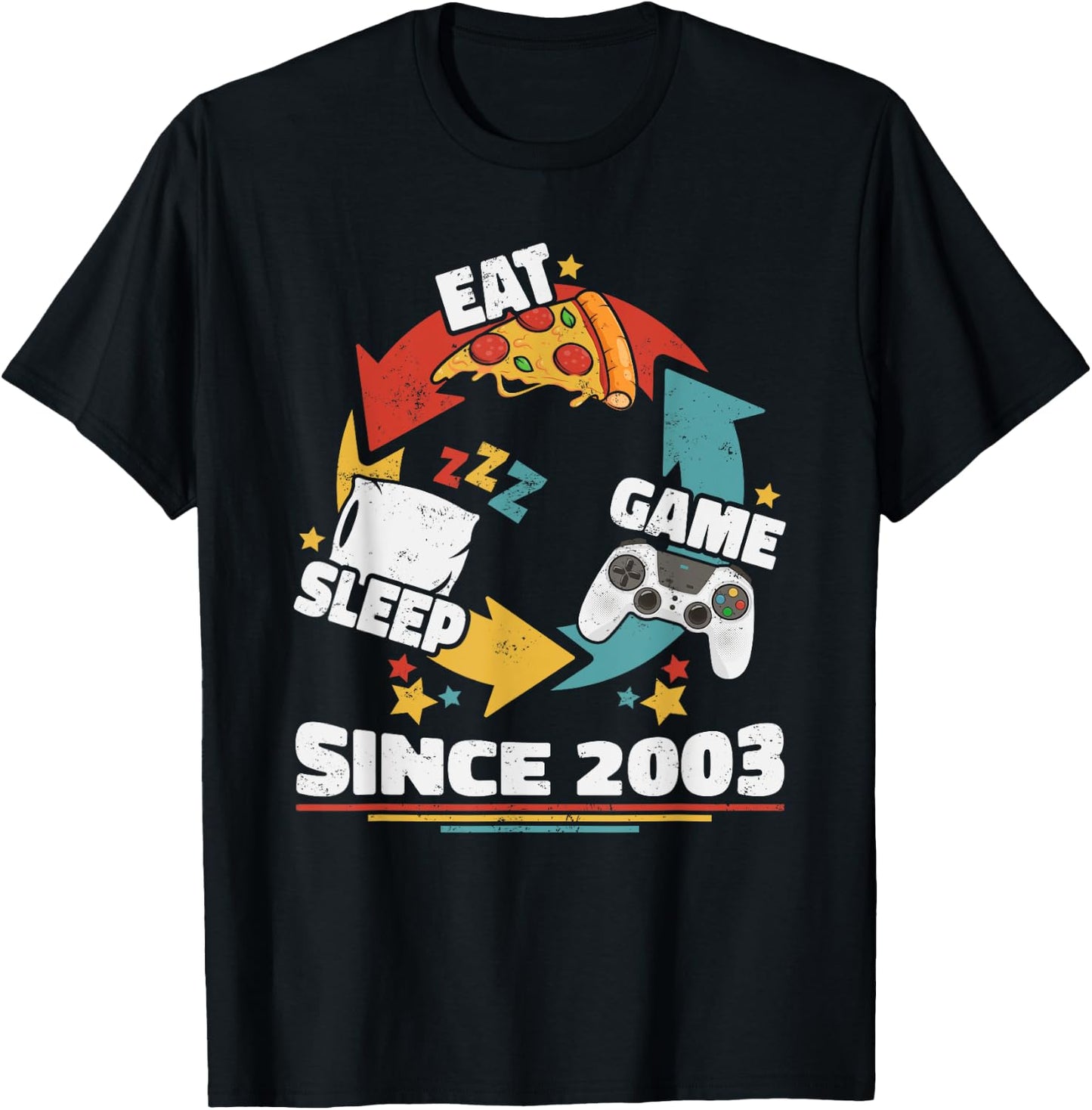 Eat Sleep Game Since 2003 Anniversaire Vintage Retro Gamer T-Shirt - T-Shirt | Black